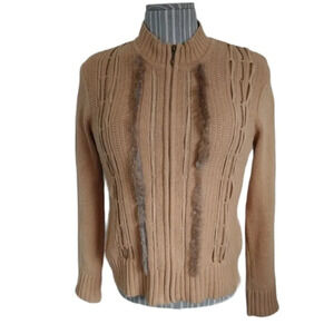 Conrad C Tan Knit Zipper Cardigan, SP
